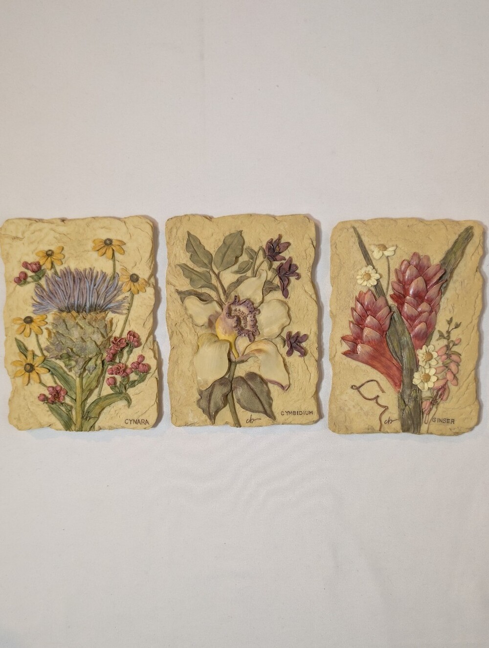 Vintage Cheri Blum 3D Floral Wall Hanging Resin Plaques Botanical Art Flower